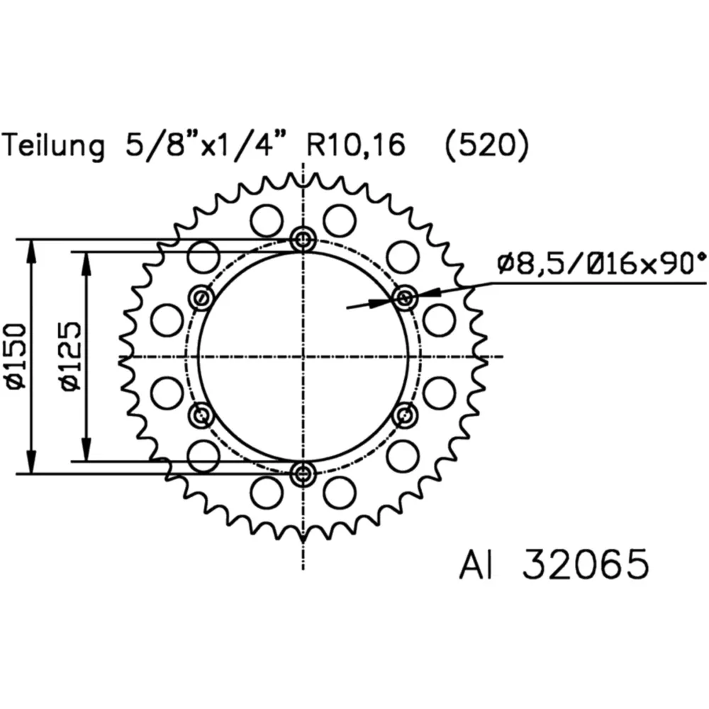 Alu - Kettenrad 43Z Teilung 520 silber Esjot Innendurchmesser 1