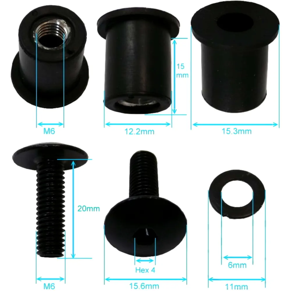 JMP Fairing Bolt Kit with Rubber Nuts M6 15mm Black_0