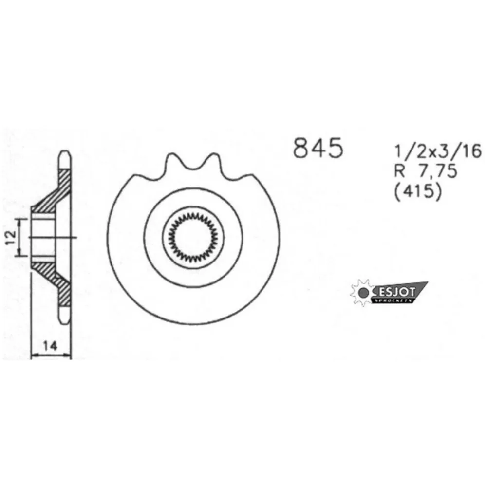 Pinion Esjot steel 12 teeth 12mm for Zündapp CS 25, Hai C 50_1