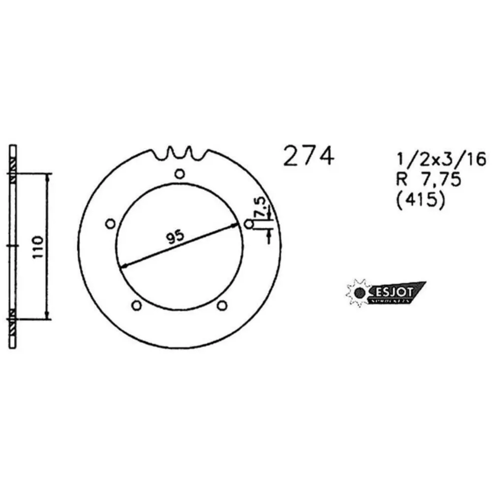 Sprocket Esjot steel 35 teeth black for Hercules MK 1, 2, KX_1