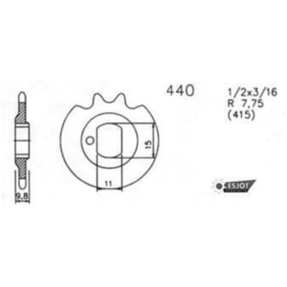 Pinion Esjot Reinforced 12 teeth 15x11mm for Kreidler, Flore_1