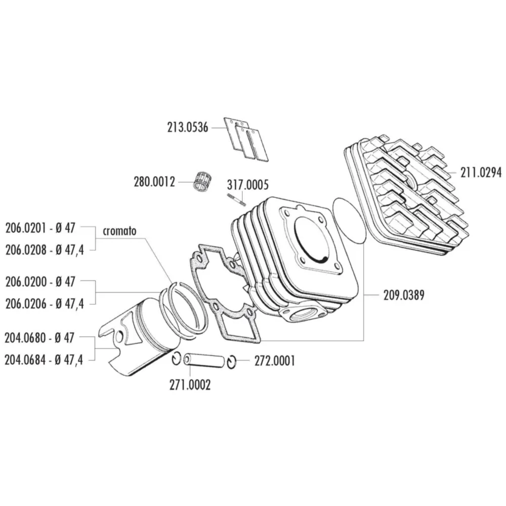Zylinderkit Polini Grauguss Racing 70ccm 47mm für Piaggio AC_1