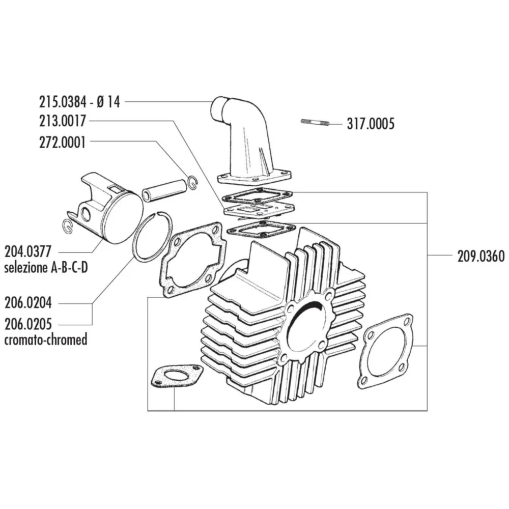 piston kit Polini 65cc 43.5mm (B) for Puch Maxi 204.0377/B_1