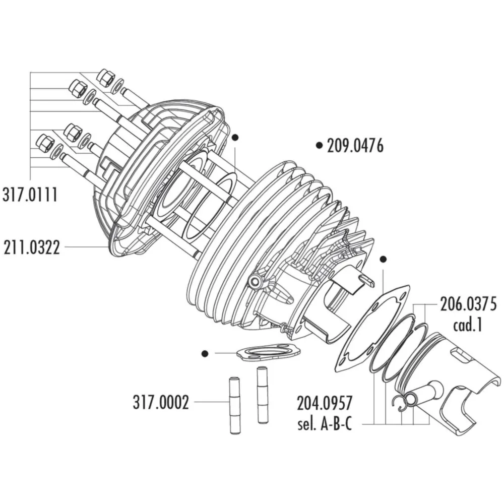 piston kit Polini 135mm 58mm (A) for Vespa 125 Primavera 2T,_1