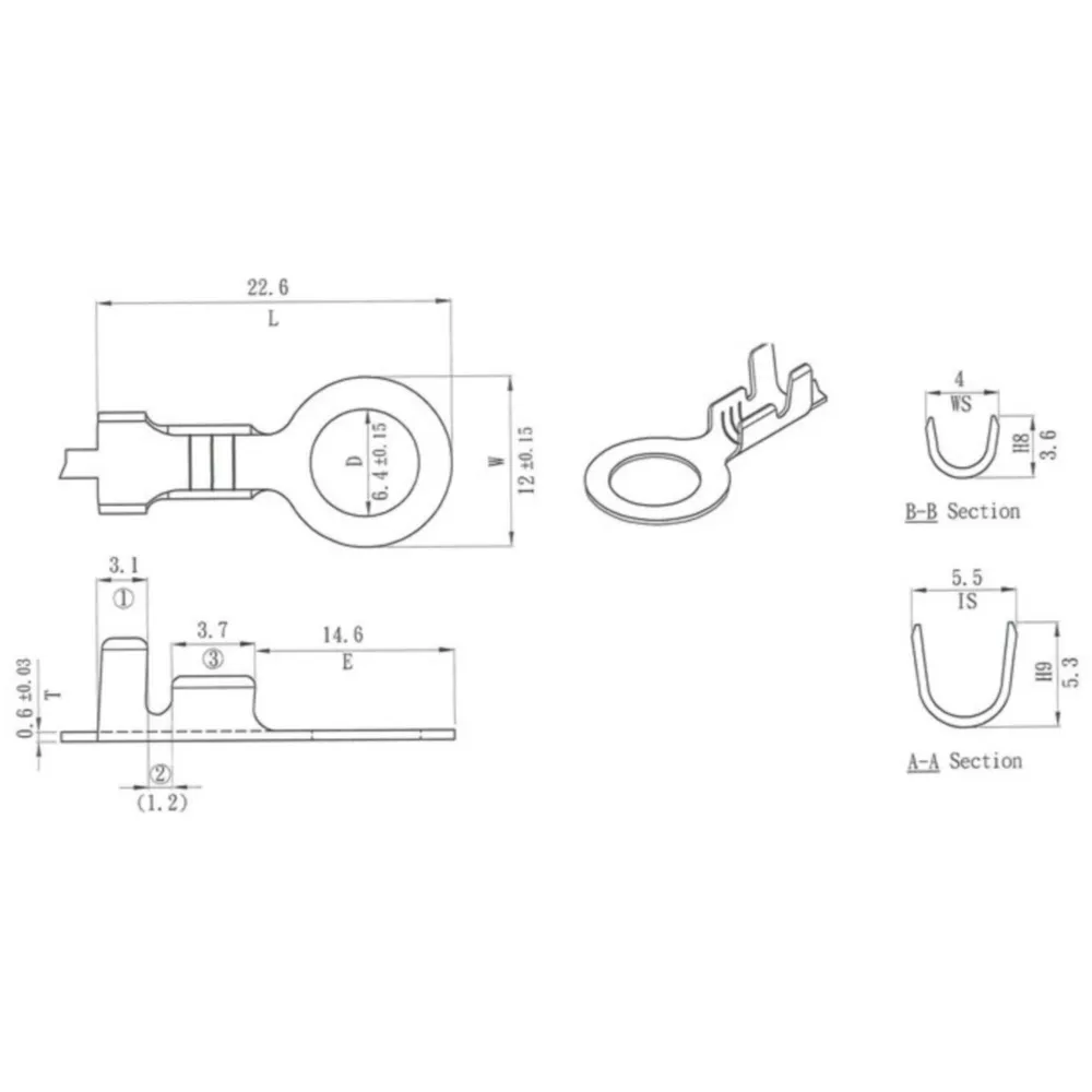 Crimp terminal -ring tongue 6.5mm Ø=1.0-1.5mm²- 10 pcs 52188_2