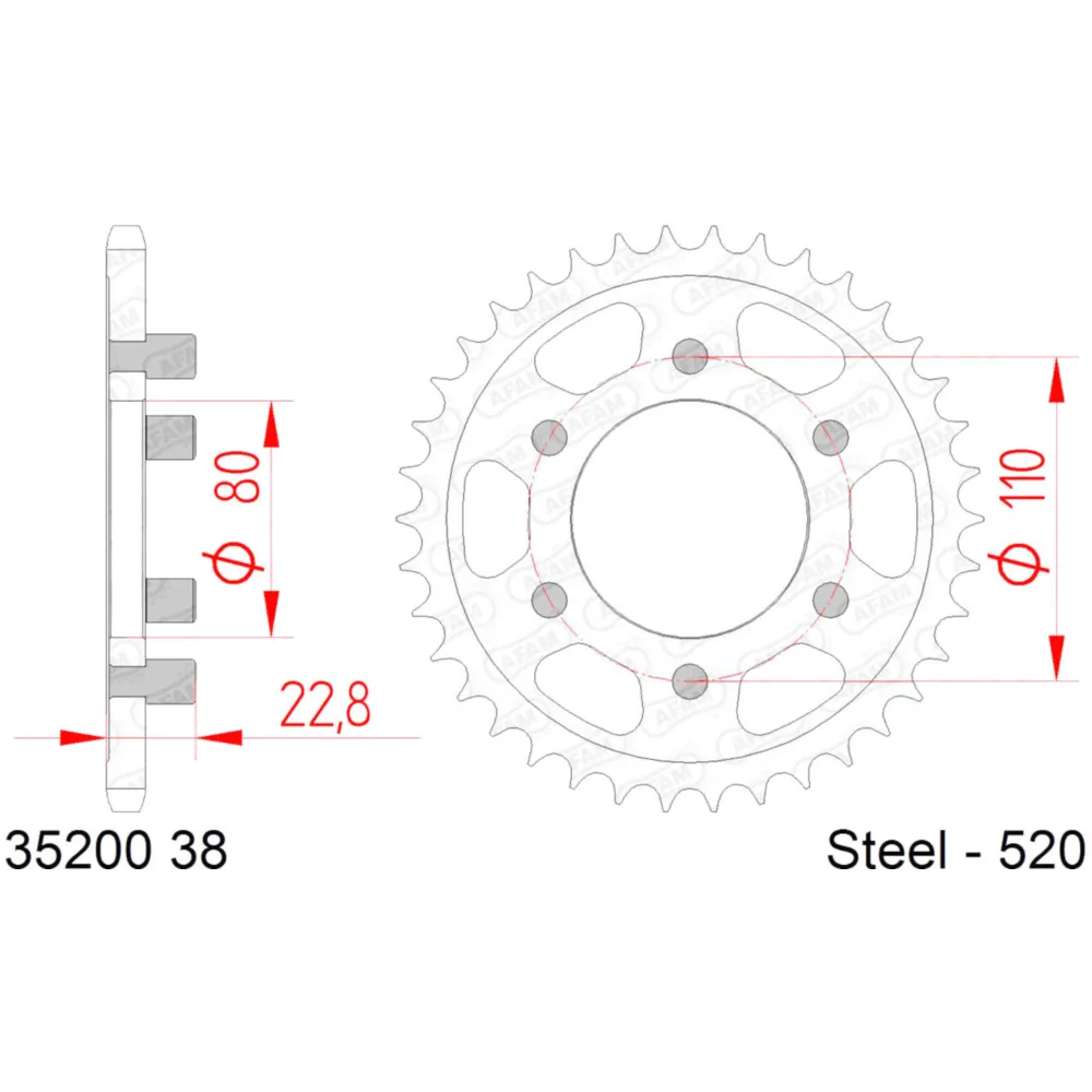 Kettenrad AFAM 38 Zähne 520 für Aprilia AF1 125 Europa / Spo_1