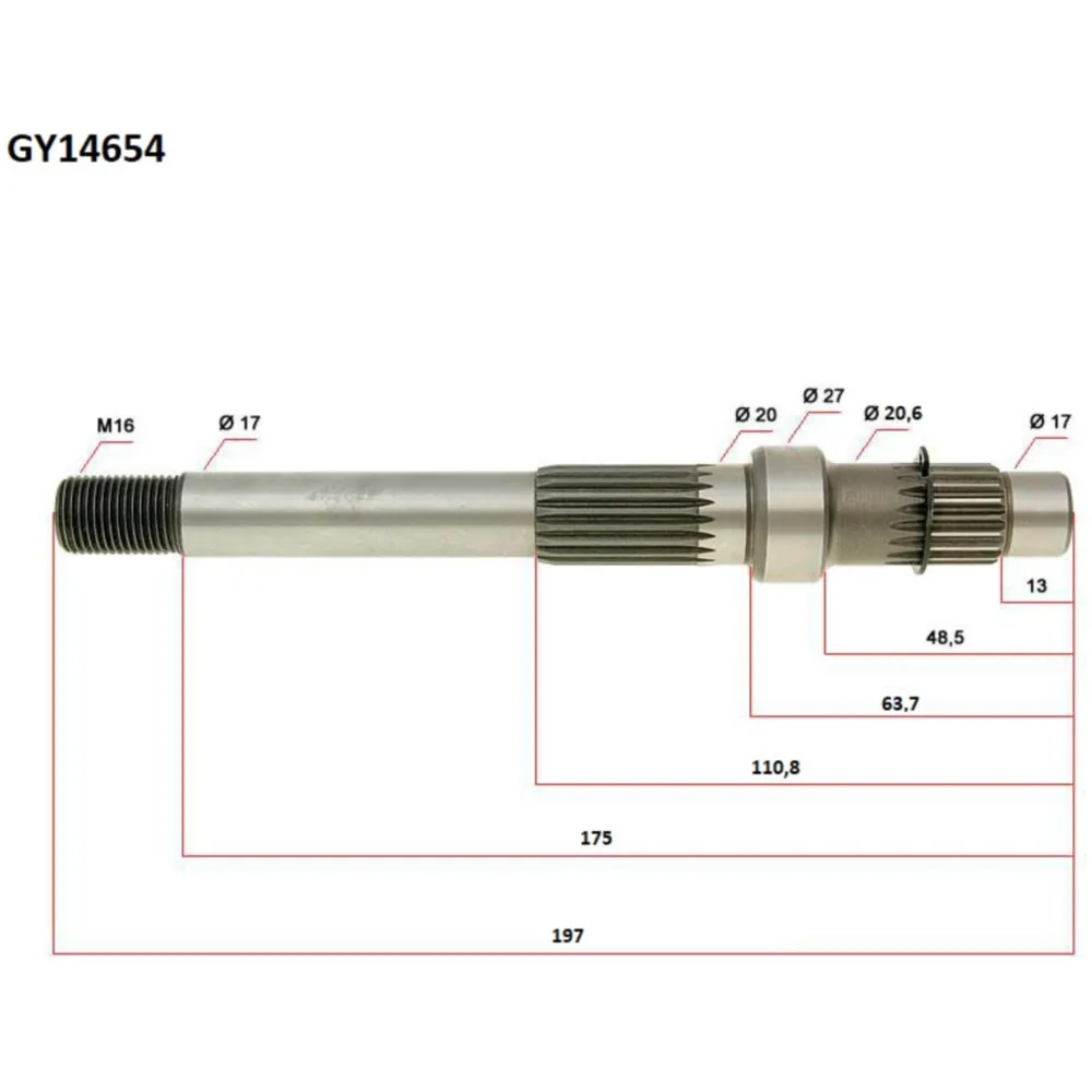 Getriebe Ausgangswelle lang für GY6 125, 150ccm GY14654_1