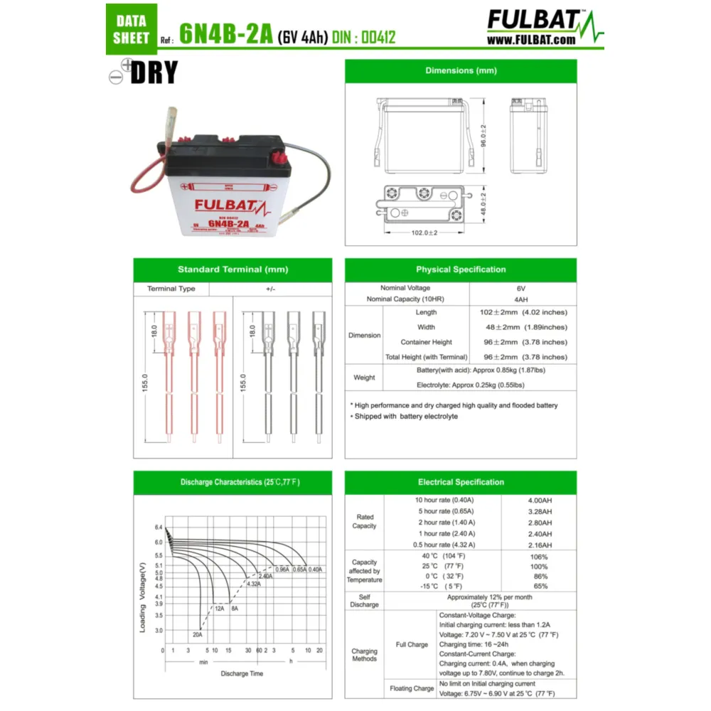 battery Fulbat 6V 6N4B-2A DRY without acid pack FB550514_1