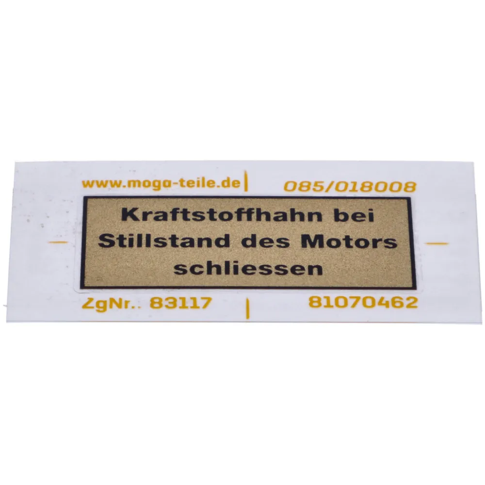 Sticker MOGA close fuel tap 35x16mm for Zündapp, Kreidler, H_1