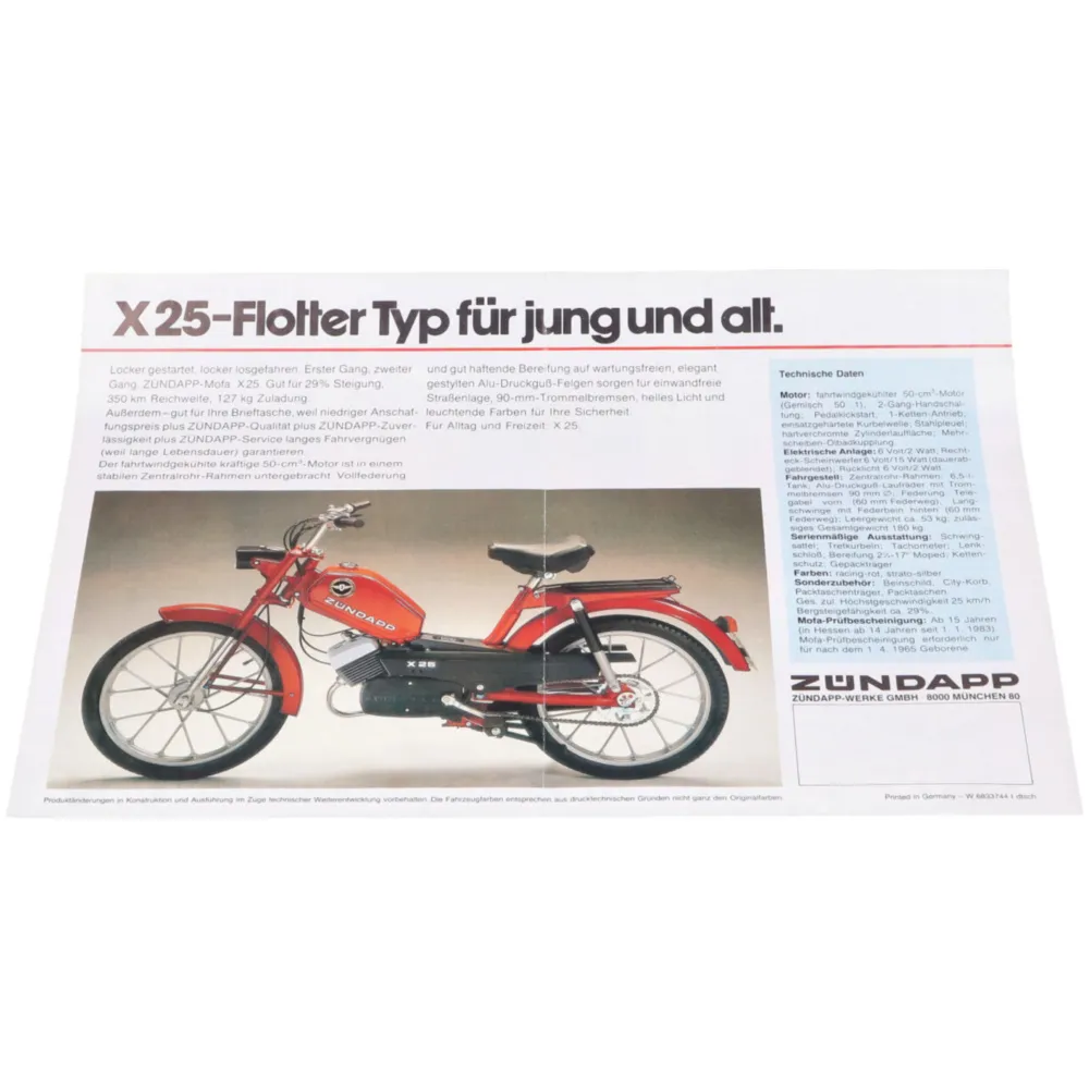 Original A4 brochure for Zündapp moped X25 MG00086610_1