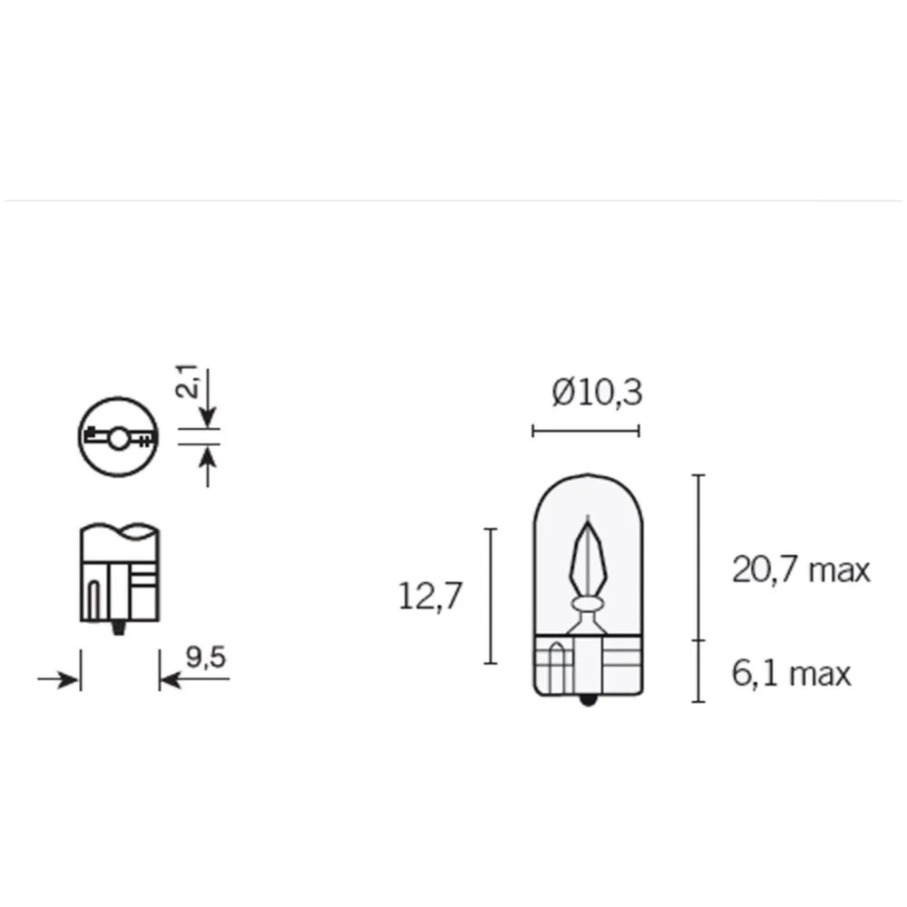turn signal bulb clear with glass base W3W (T10) W2,1x9,5d 1_1