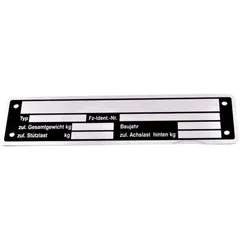 Typenschild für Anhänger aus Aluminium 148 x 38 mm