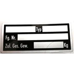 Selbstklebendes Typenschild aus Metallfolie