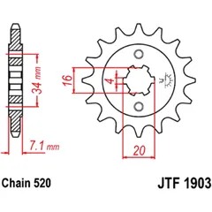 Ritzel 12Z Teilung 520 grobverzahnt 4 Innendurchmesser 16/20 passend für: KTM Duke