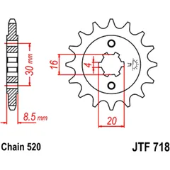 Front sprocket 12 tooth pitch 520 large spline 4 inner diameter 16/20 for: Husqvarna CR, WR