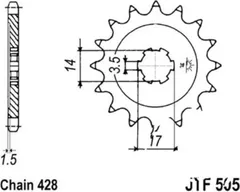 Ritzel 14 Zähne 428 Teilung grobverzahnt für Motorräder