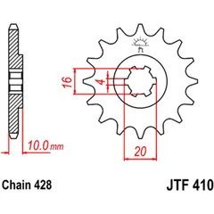 Ritzel 14Z Teilung 428 grobverzahnt 6 Innendurchmesser 16/20 passend für: Hyosung GV, GT, XRX