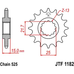 Front sprocket 13 tooth pitch 525 narrow spline inner diameter 22/25 for: Triumph TT, Speed Four, Daytona