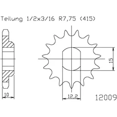 Ritzel 10Z Teilung 415 LANGLOCH 12. 2/15 passend für: Beta Minicross, Minitrial