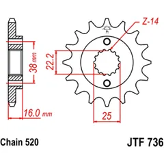 Ritzel 14Z Teilung 520 feinverzahnt Innendurchmesser 22/25 passend für: Ducati Monster, Scrambler, Supersport