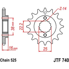 Ritzel 14Z Teilung 525 feinverzahnt Innendurchmesser 22/25 passend für: Ducati Multistrada, Monster, 916