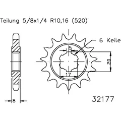 Front sprocket 09tooth pitch 520 large spline 5 inner diameter 17/20 for: Sherco Trial, X - Ride