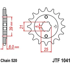 Ritzel 15Z Teilung 520 grobverzahnt 5 Innendurchmesser 21/25 passend für: Kymco MXU, Mxer