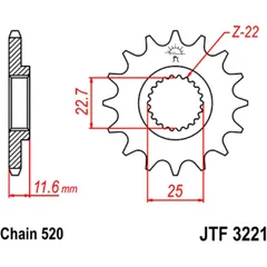 Front sprocket 11 tooth pitch 520 narrow spline inner diameter 22. 7/25 for: Polaris Trail Boss, Scrambler, Trail Blazer