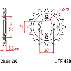 Front sprocket 12 tooth pitch 520 narrow spline inner diameter 16. 7/20 for: Kawasaki KX