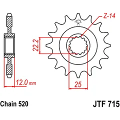 Ritzel 13Z Teilung 520 feinverzahnt Innendurchmesser 22/25 passend für: Gas Gas EC, HP, MC, SM