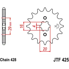 Ritzel 16Z Teilung 428 grobverzahnt 4 Innendurchmesser 16/20 passend für: Suzuki RG