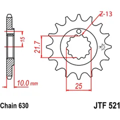 Ritzel 15Z Teilung 630 feinverzahnt Innendurchmesser 21. 6/25 passend für: Kawasaki Z, Z1R, Z1