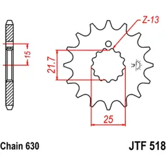 Front sprocket 16 tooth pitch 630 narrow spline inner diameter 21. 6/25 for: Kawasaki Z, ZX, Z1