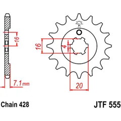 Front sprocket 14 tooth pitch 428 large spline 4 inner diameter 16/20 for: Kawasaki KX
