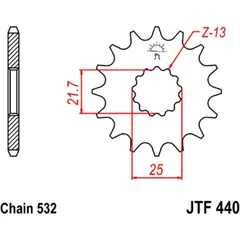 Ritzel 14Z für Motorräder, Teilung 532, innenverzahnt 21.6/25