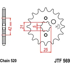 Ritzel 16Z Teilung 520 grobverzahnt 5 Innendurchmesser 21/25 passend für: Yamaha YFM, YFZ, YFA1