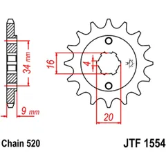 Ritzel 14Z Teilung 520 grobverzahnt 4 Innendurchmesser 16/20 passend für: Hyosung GT, GV, GD