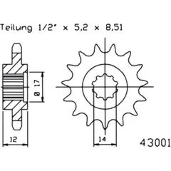 Front sprocket 13 tooth pitch 420 narrow spline inner diameter 14/16. 5 for: Gilera GSM