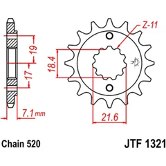 Ritzel 13Z Teilung 520 feinverzahnt Innendurchmesser 18. 4/21. 6 passend für: Honda CRF, CBR, NSR