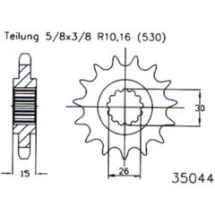 Front sprocket 17 tooth pitch 530 narrow spline inner diameter 26/30 for: MZ/MUZ 1000