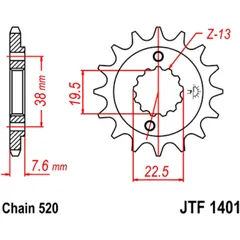 Ritzel 13Z Teilung 520 feinverzahnt Innendurchmesser 19. 5/22 passend für: Triton Supermoto, Baja, Reactor
