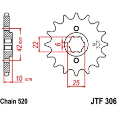 Ritzel 14Z Teilung 520 grobverzahnt 6 Innendurchmesser 22/25 passend für: Honda NX