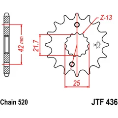 Front sprocket 16 tooth pitch 520 narrow spline inner diameter 21. 6/25 for: Aprilia RS