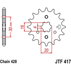 Ritzel 17Z Teilung 428 grobverzahnt 4 Innendurchmesser 16/20 passend für: Kawasaki KMX, BN, KD
