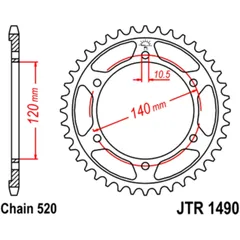 Rear sprocket 45 tooth 520 black inner diameter 120 bolt spacing 140 for: Kawasaki W, EN