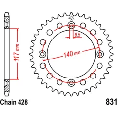 Kettenrad 46Z Teilung 428 Innendurchmesser 117 Lochkreis 140 passend für: Yamaha YZ