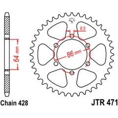 Rear sprocket 50 tooth 428 silver inner diameter 64 bolt spacing 86 for: Kawasaki KE