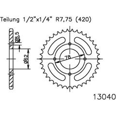 Kettenrad 37Z Teilung 420 schwarz Innendurchmesser 062 Lochkreis 078 passend für: Suzuki LT - Z, LT - A