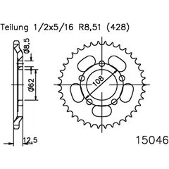 Kettenrad 49Z Teilung 428 Innendurchmesser 062 Lochkreis 108 passend für: MZ/MUZ RT