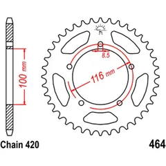Rear sprocket 44 tooth pitch 420 inner diameter 100 bolt spacing 116 for: Kawasaki KX
